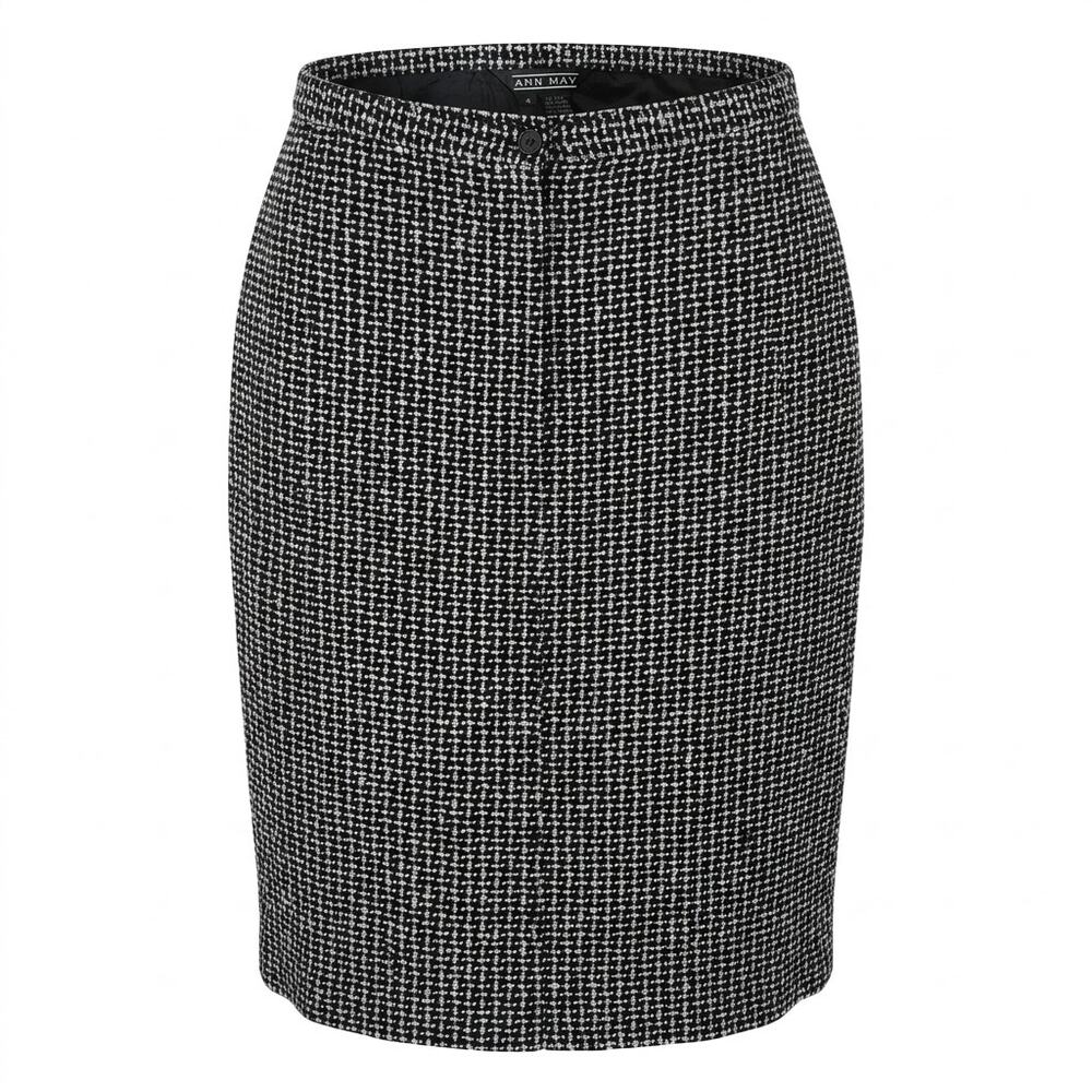 Ann May Silk Blend Black Tweed Lined Pencil Knee Length Skirt Women Size 6